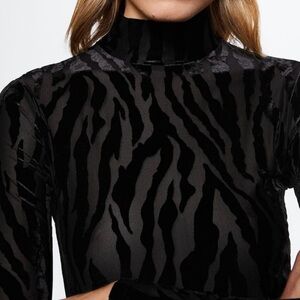 Mango Black Semi Sheer Zebra Print Turtleneck Top